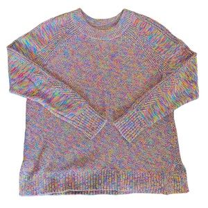 Gap Rainbow Knit Sweater 100% Cotton Side Slits Stretchy Modest Casual Small